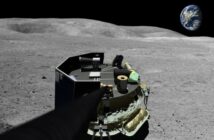 Mondland in Sicht: wie Moon Express kommerzielle Mondflüge realisieren will. Was unser Foto zeigt, könnte bereits 2017 Wirklichkeit sein: Moon Express' MX-1 nach der Landung auf dem Mond.